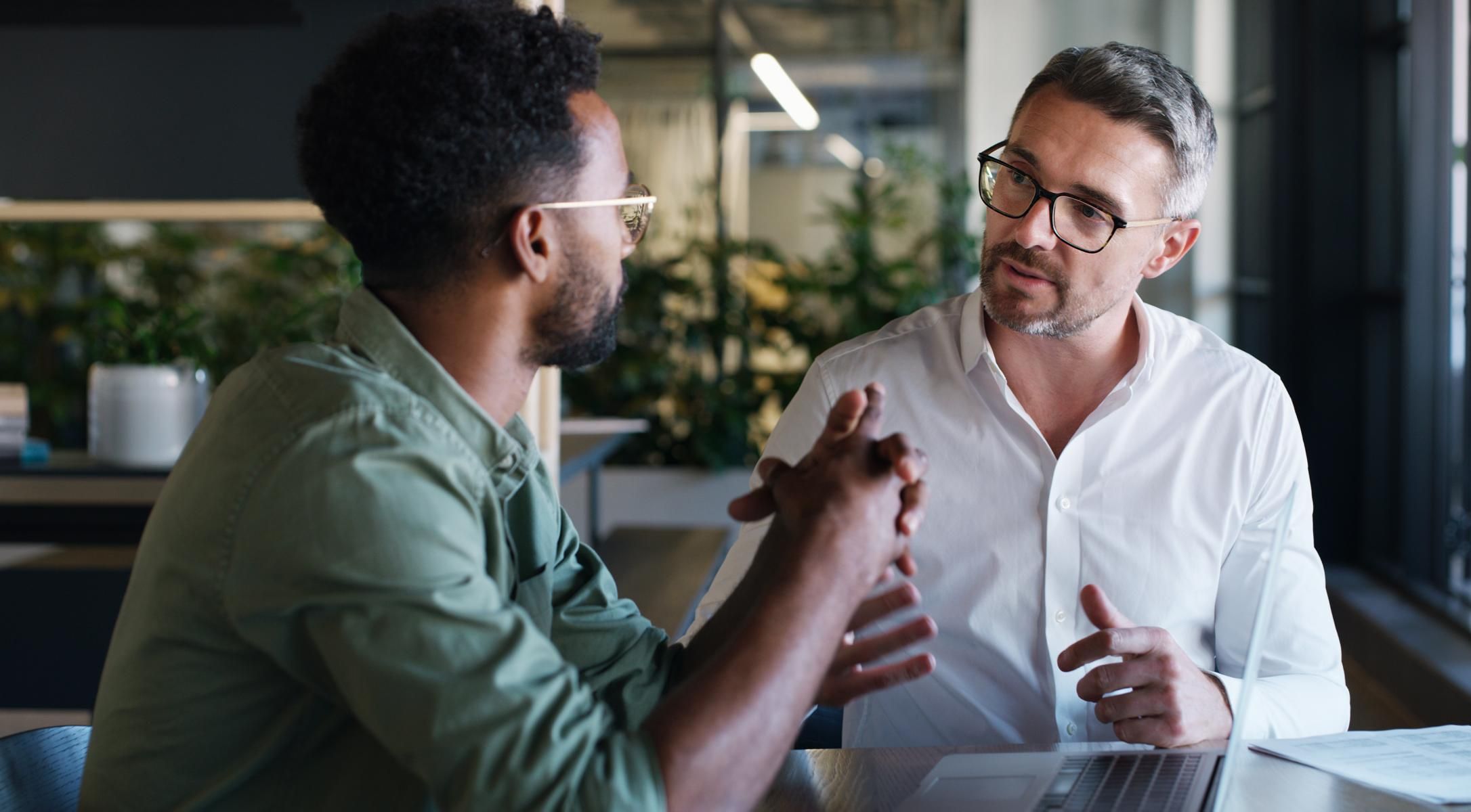 It expert consulting with client in a modern office space