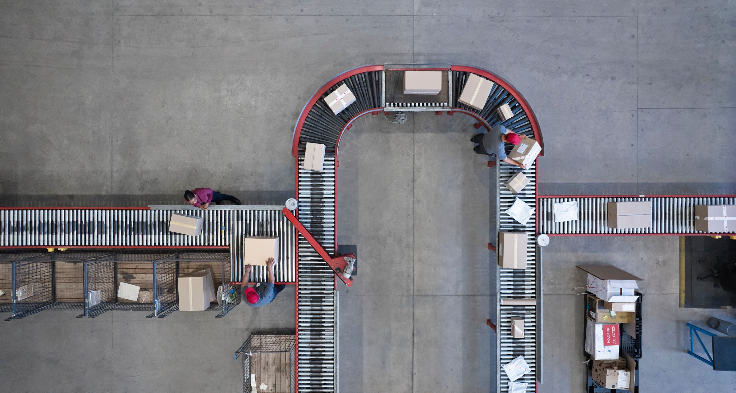 Conveyor belt system shot from overhead