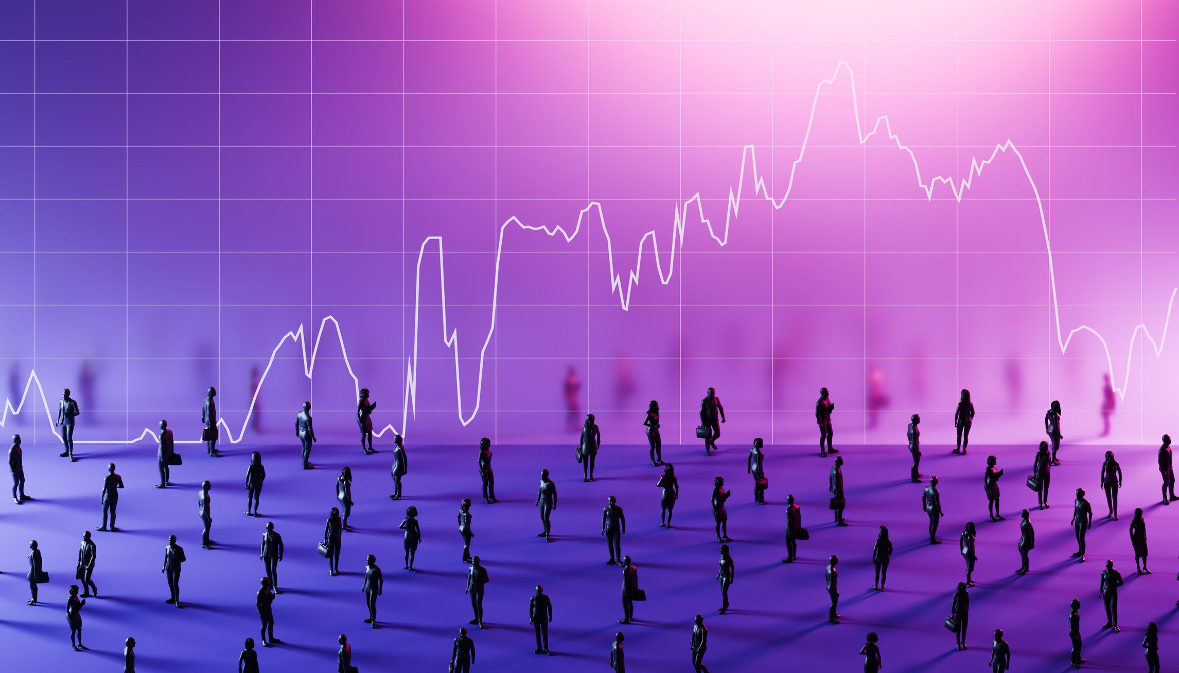 Volatile graph with people standing around 