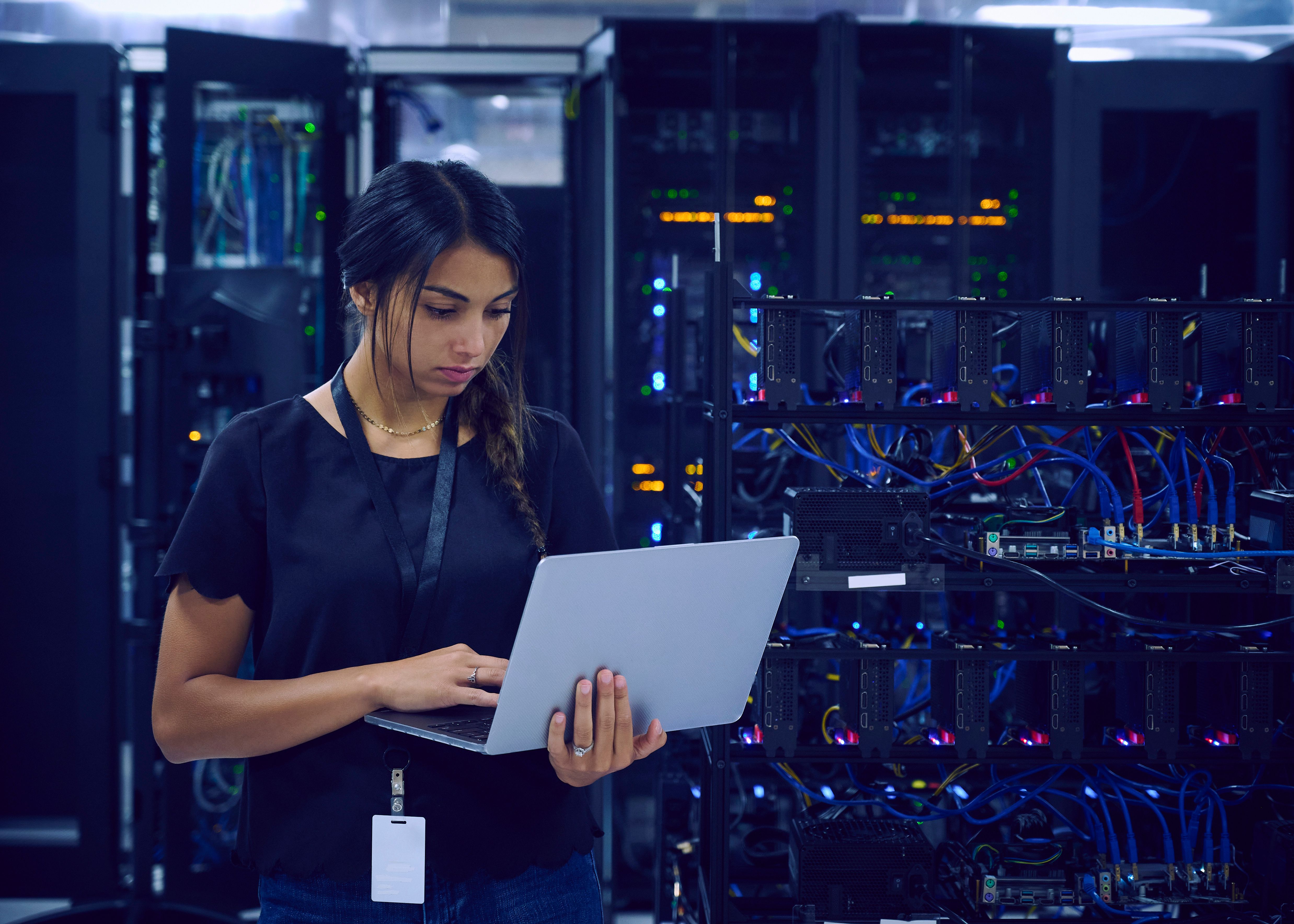 IT professional working in a data center
